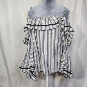 Dance & Marvel Womens Off the Shoulder Striped Ruffle Detail Ruffle Sleeve Top M